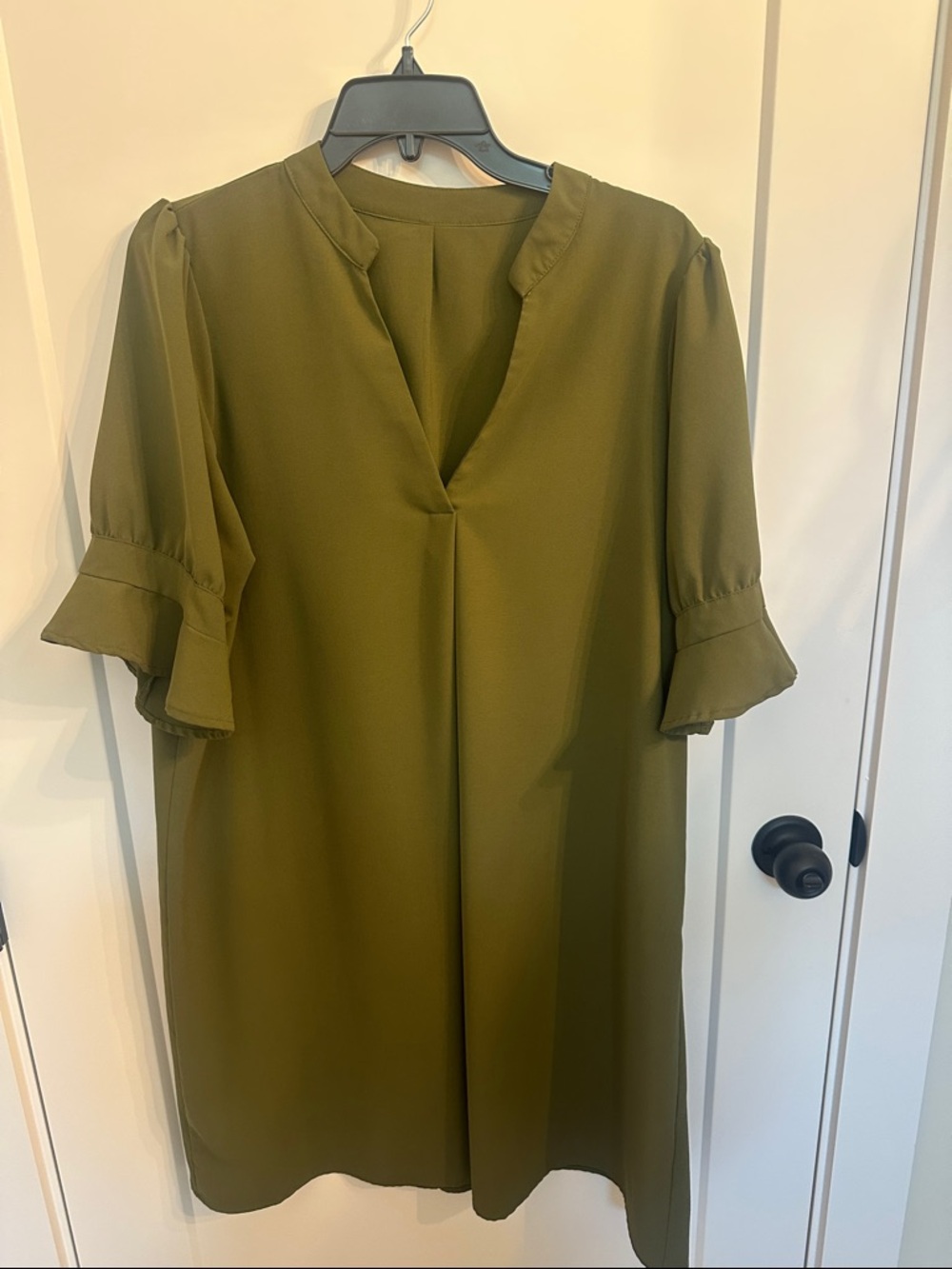 Amazing Lace Olive Green Midi Dress with Ruffle Sleeves